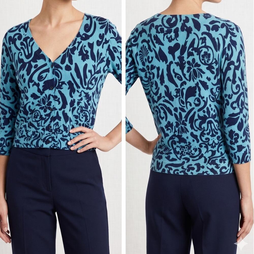 Croft & Barrow Womens Small V Neck Cardigan Sweater Blue Green Cotton Rayon